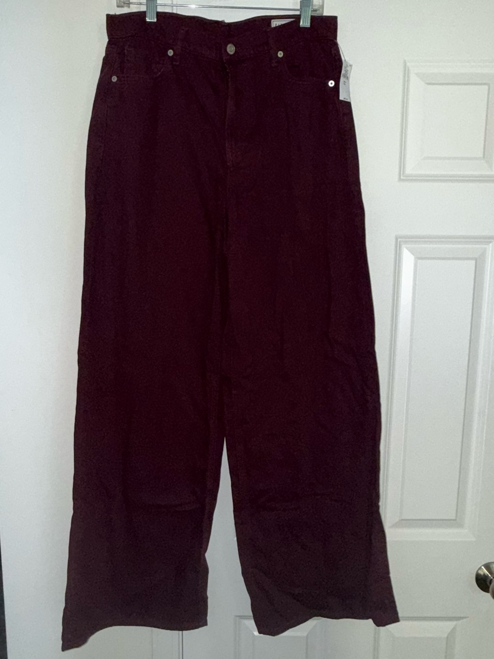 Mid Rise UltraSoft Buckle Tall Baggy Jeans in Bordeaux size 30 | 10